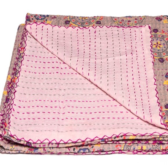 Taj Hotel Home Decor Kantha Cotton Throw | 1-Piece | Multicolor | 50"x70" - Picture 3 of 3